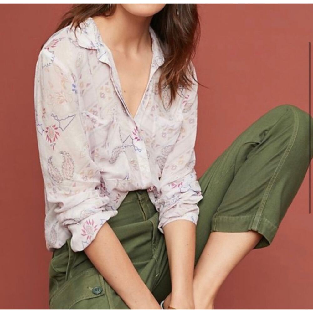 Anthropologie Cloth & Stone Muted Paisley Floral Blouse Button Down Top  X-Small